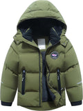 Kids Boy's Winter Coat | Fleece Lined Waterproof Jacket Puffy Cotton Coat Thick Hooded Down Outdoor Coats