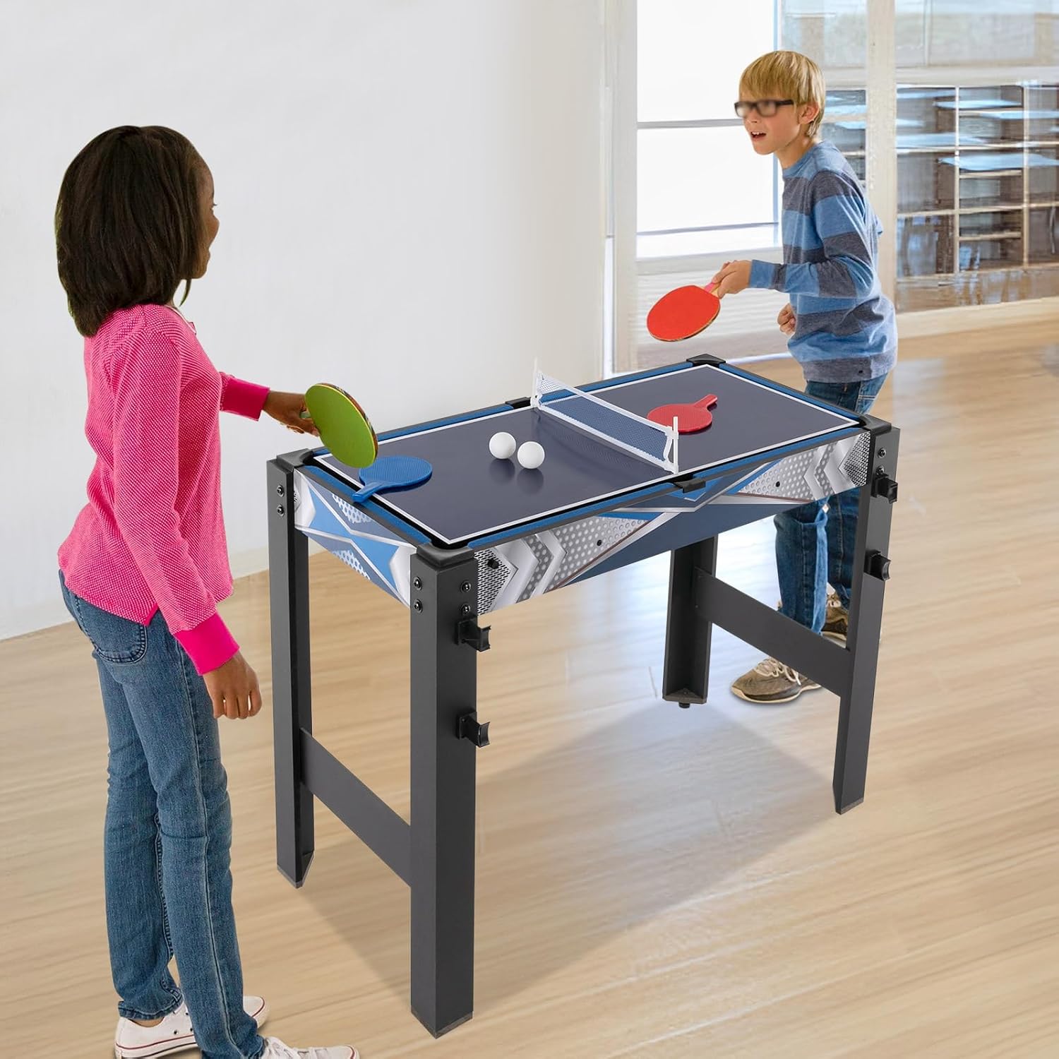 5 in 1 Multi Combo Game Table, 2.4Ft H x 3Ft W Folding Multi Game Table Set with Billiards, Air Hockey, Ping