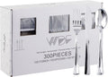 300 Pieces Silver Plastic Silverware - Plastic Silverware Heavy Duty - 100 Forks 100 Knives 100 Spoons - Disposable