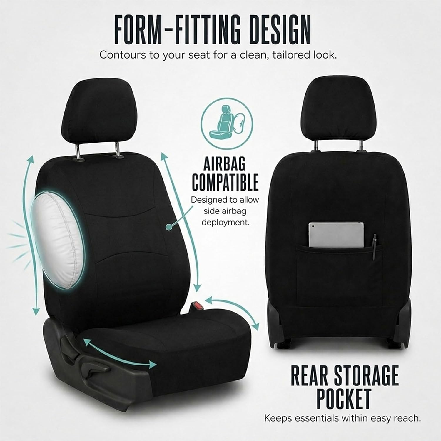 Full Set Cloth Car Seat Covers, Universal Fit Front and Split Bench Rear, Airbag Compatible, Washable for SUV, Sedan
