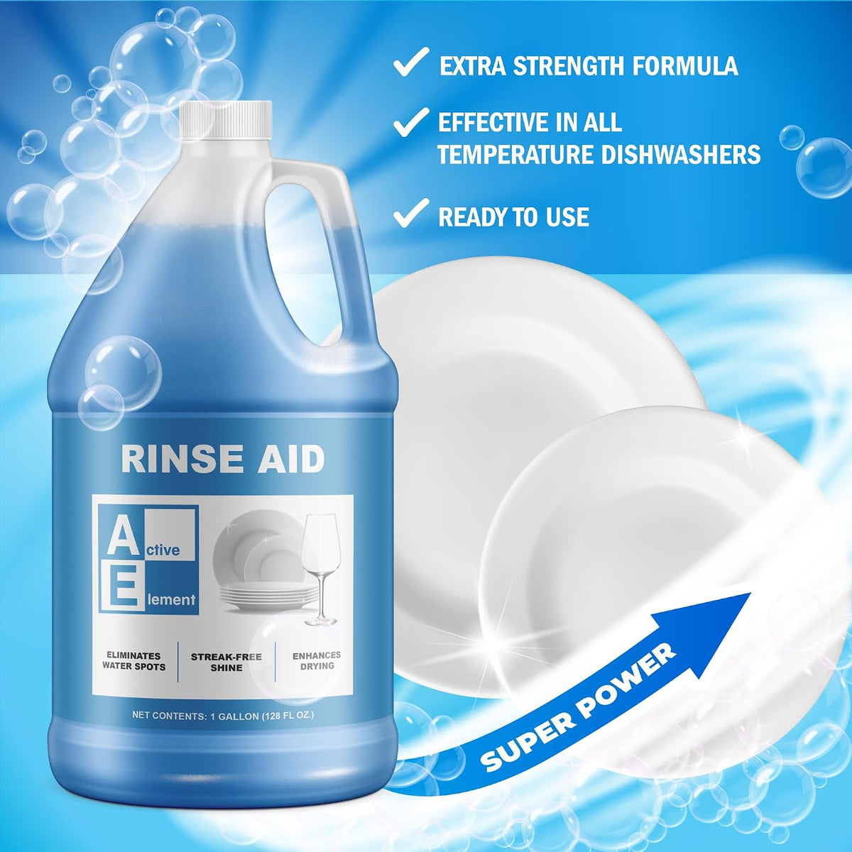 Dishwasher Rinse Aid - 1 Gallon - Extra Strength – Eliminates Water Spots - Sreak Free Shine - Enhances Drying
