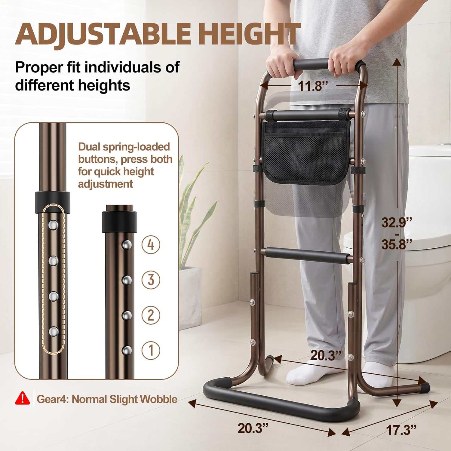 Stand Assist Aid for Elderly, 500Lbs Weight Capacity, 32.9'' - 35.8'' Height Adjustable Aluminum Alloy Mobility Aid