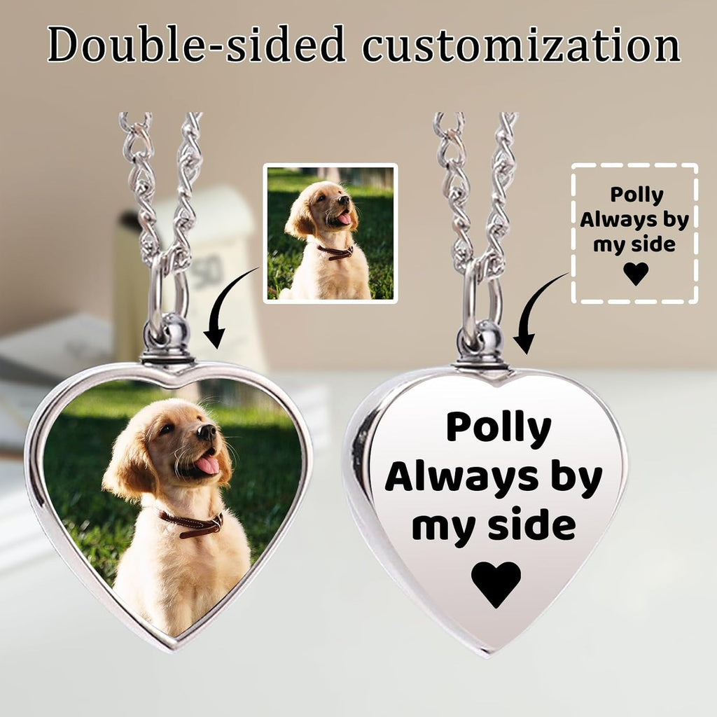 Personalized Pet Urn Necklace with Photo Text for Dog Ashes