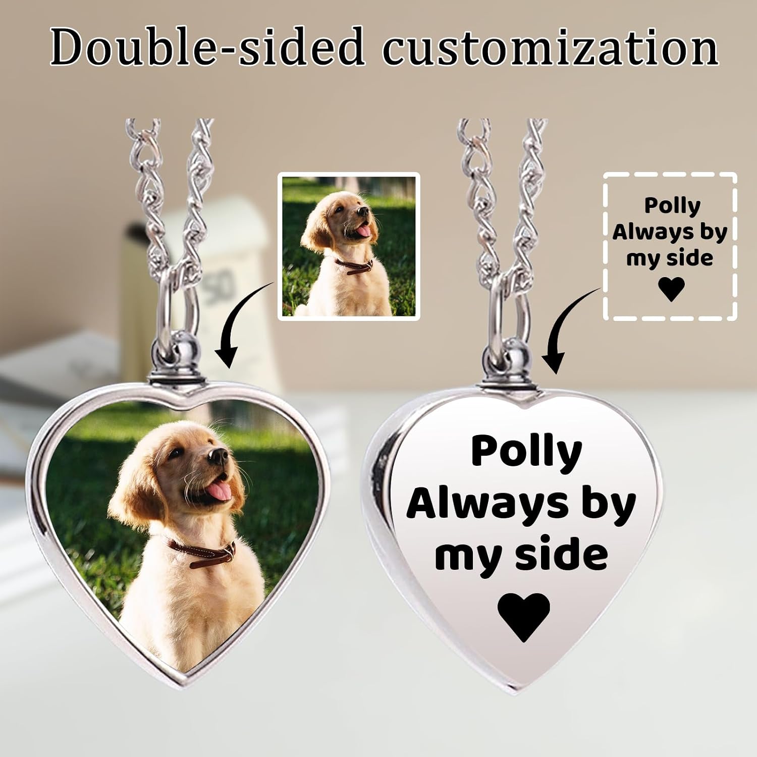 Personalized Pet Urn Necklace with Photo Text for Dog Ashes