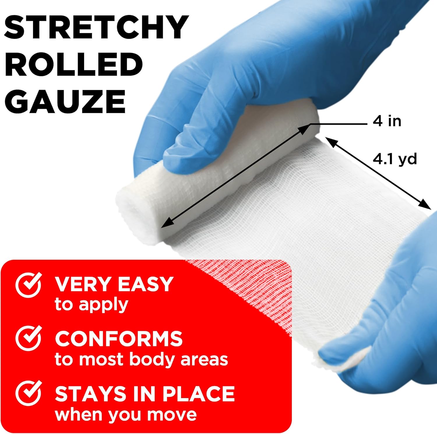24 Gauze Rolls - 4" x 4.1yd - Soft and Breathable Rolled Gauze - Latex-Free Premium Individually Wrapped Bandages