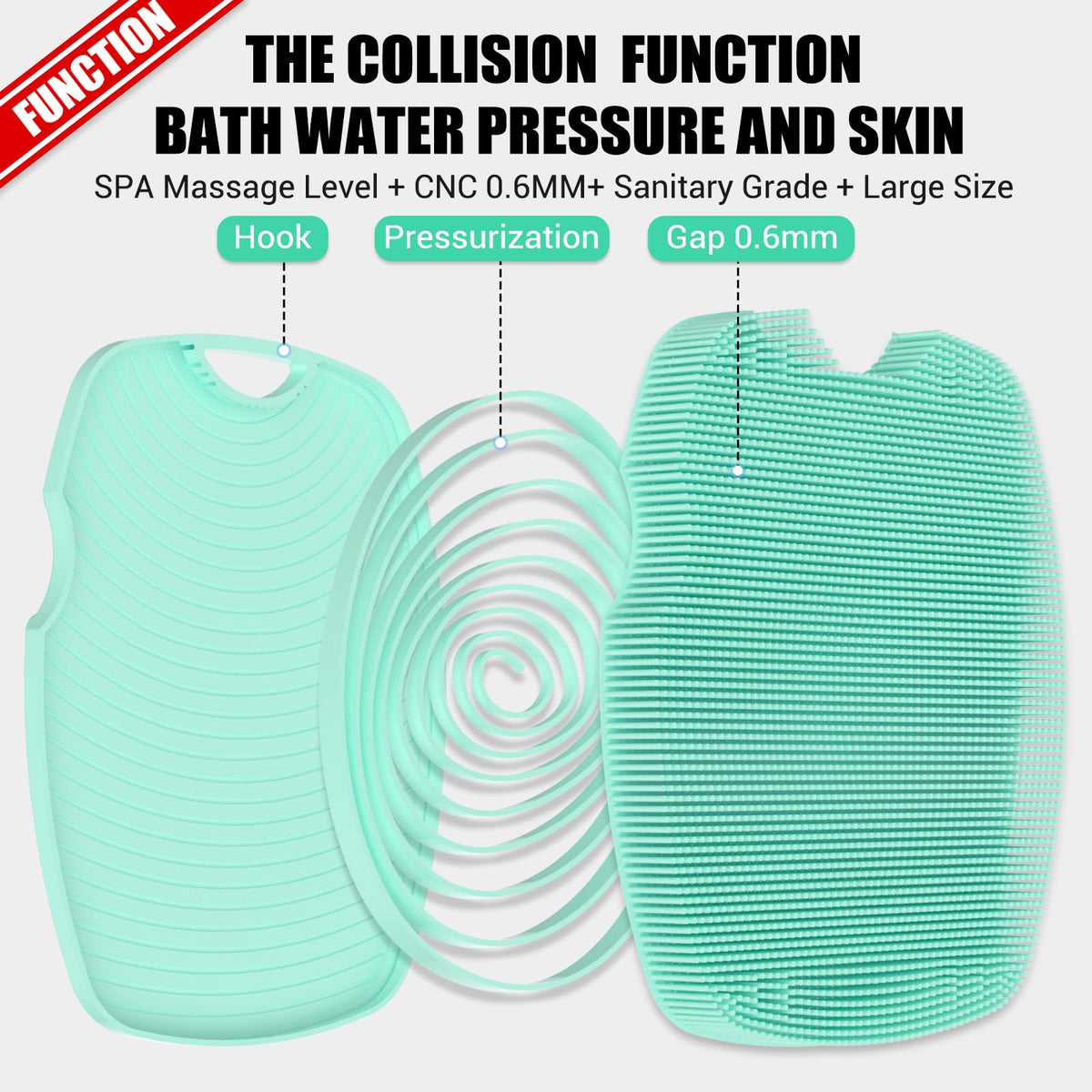 Zinc Infused Silicone Body Scrubber, Quick-Dry Bath Brush