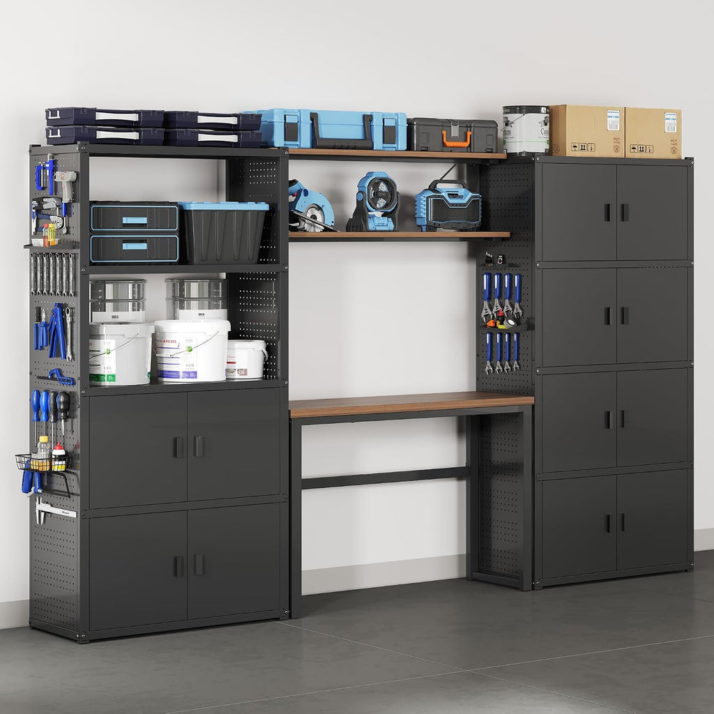117"L 3-in-1 Modular Garage Storage Cabinet with Workbench