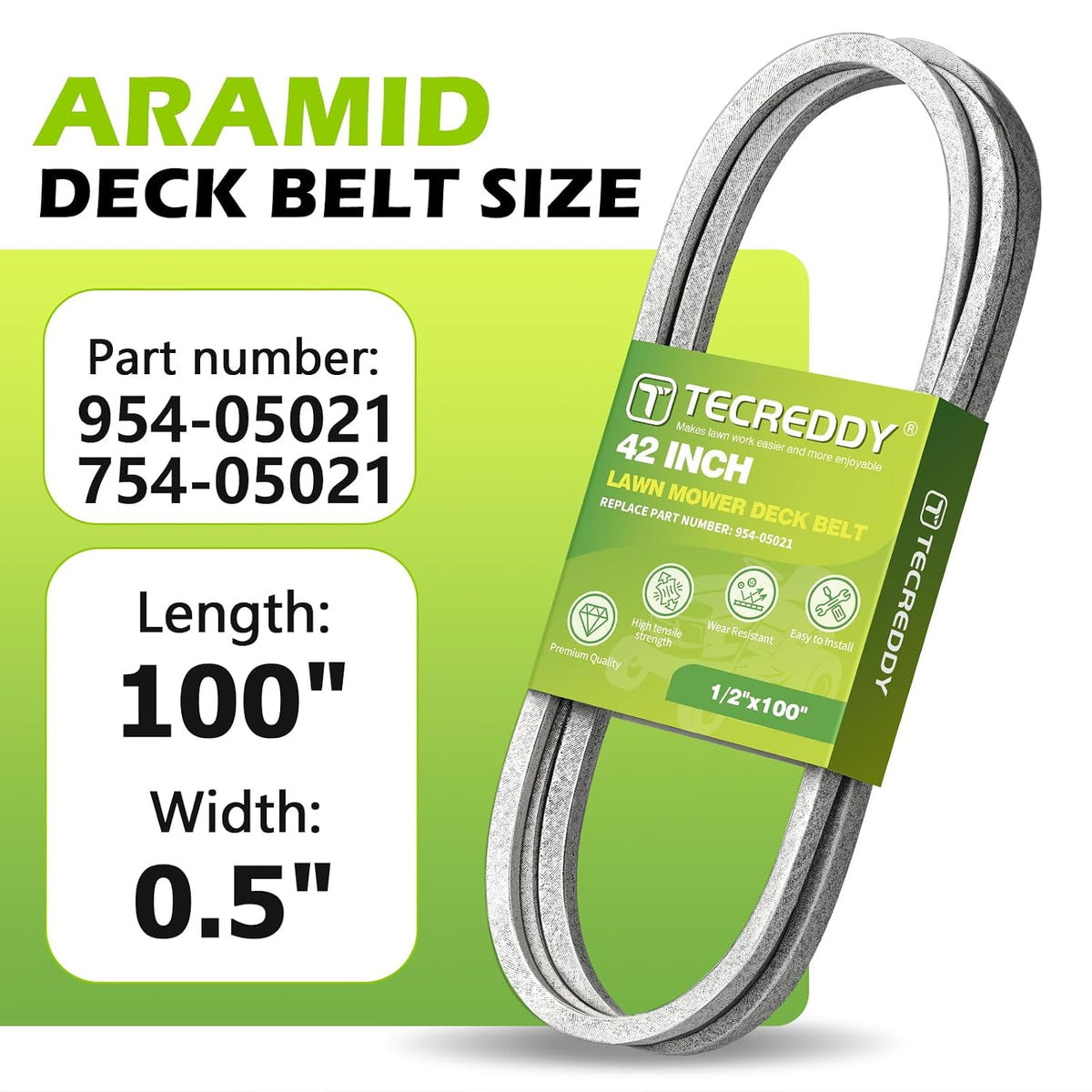 954-05021 Mower Deck Belt for Cub Cadet 42 Inch XT1 LT42 XT2 LX42 Craftsman T210 T2200 MTD 754-05021 Lawn Mower - Aramid Cord, 1/2" X 99.75"