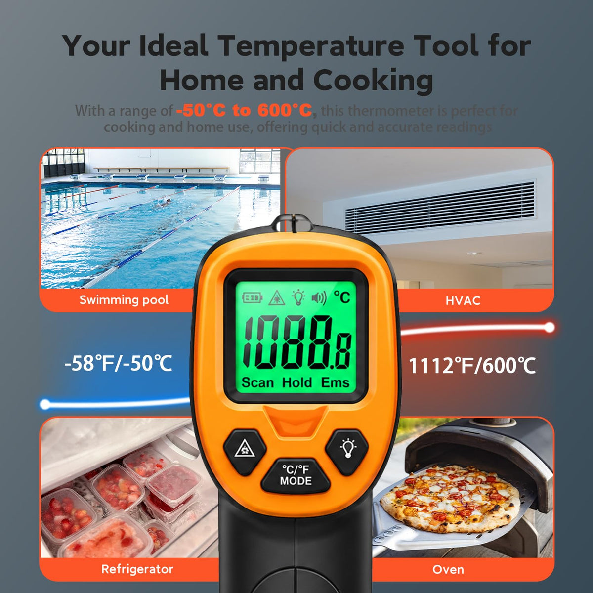 Digital Infrared Thermometer Temperature Gun, 12:1