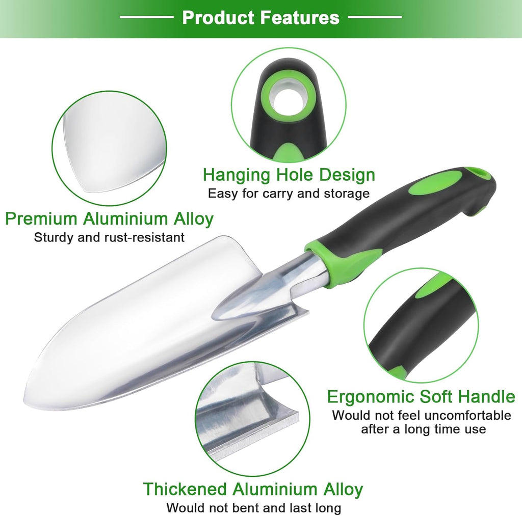 Garden Tools Set, 3 Pack Heavy Duty Gardening Tools Set Include Garden Shovel, Transplant Trowel and Hand Rake with