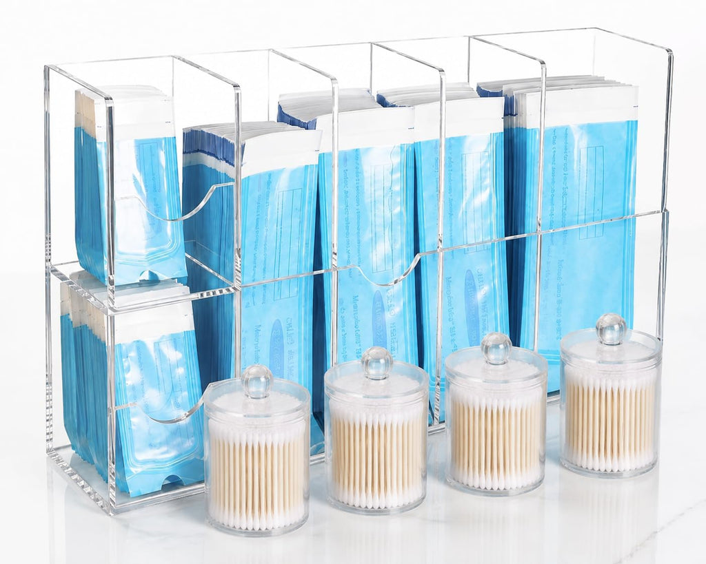 Sterilization Pouch Organizer Set with 4 Jars Acrylic Dental Dispenser Rack