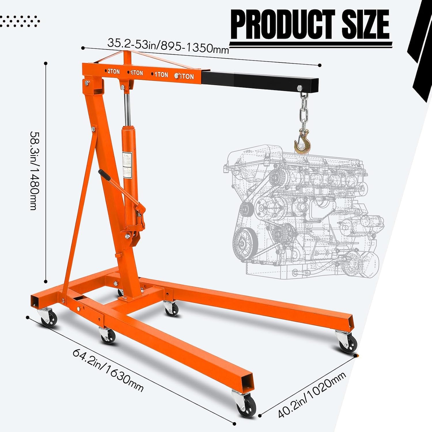 4400LBS Folding Engine Hoist, Heavy Duty Cherry Picker Engine Lift