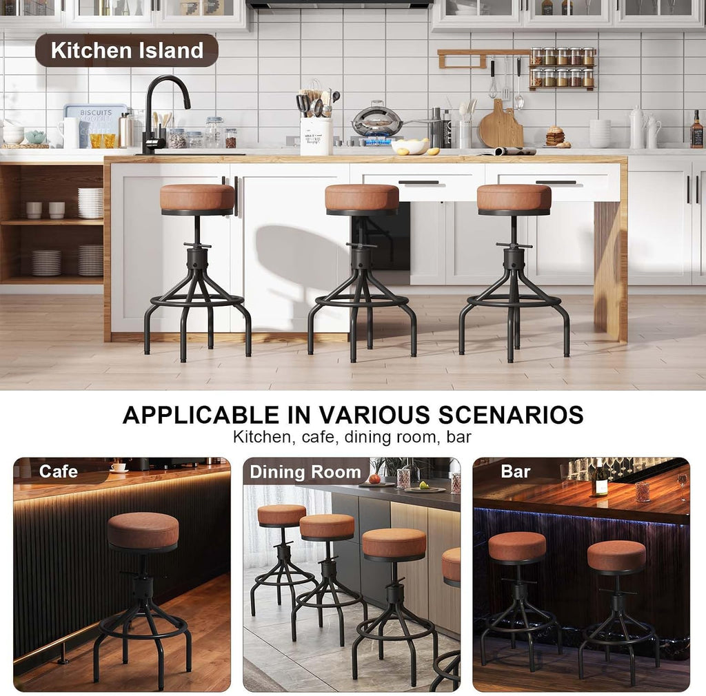 Industrial Bar Stools Set of 3 Adjustable Swivel Barstools Modern 28inch
