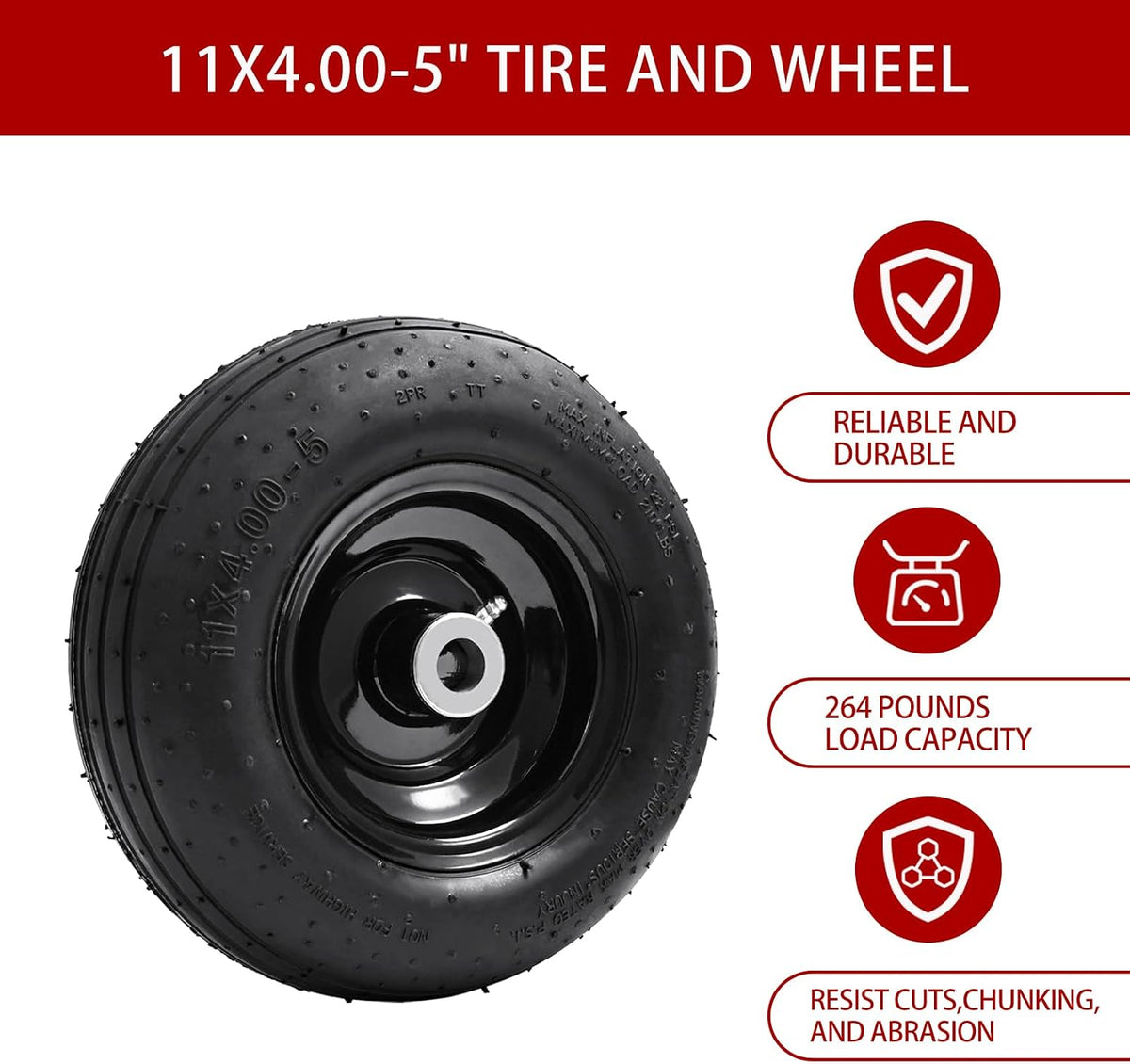 (2-Pack) 11x4.00-5 Lawn Mower Tires, 11x4.00-5 Tire and Wheel Assembly Universal Lawn Mower/Yard Tractor Turf Tires 4