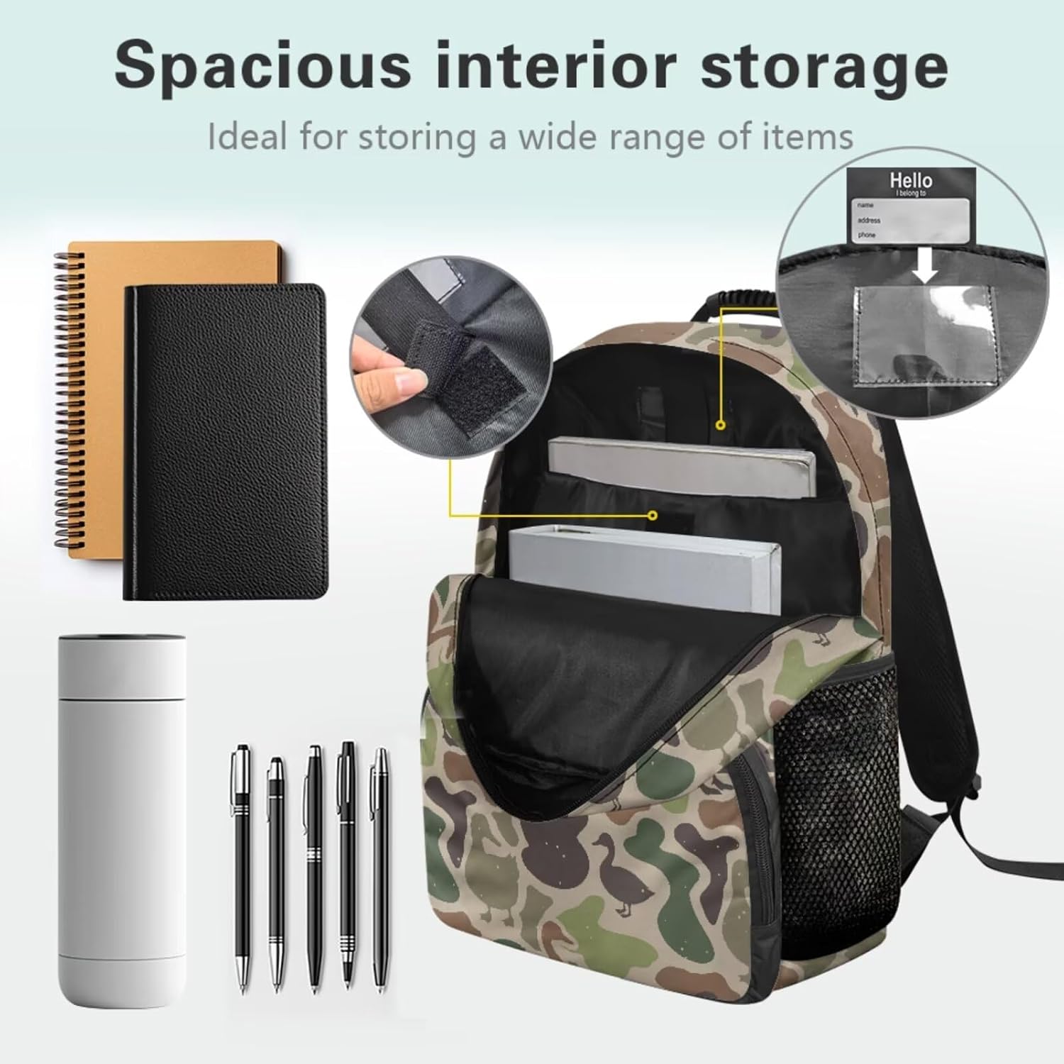 Duck Camo Backpack for School Boys 8-12 with Lunch Box, Pencil Case and Water Bottle Sleeve, 4-Piece 17 Inch