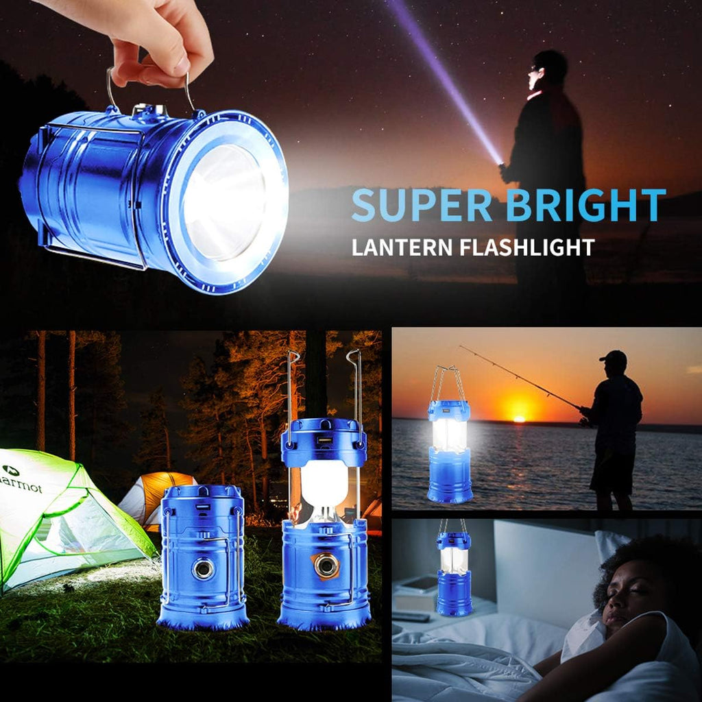 LED Camping Lantern, Solar and Rechargeable Lantern Flashlight Collapsible and Portable Light for