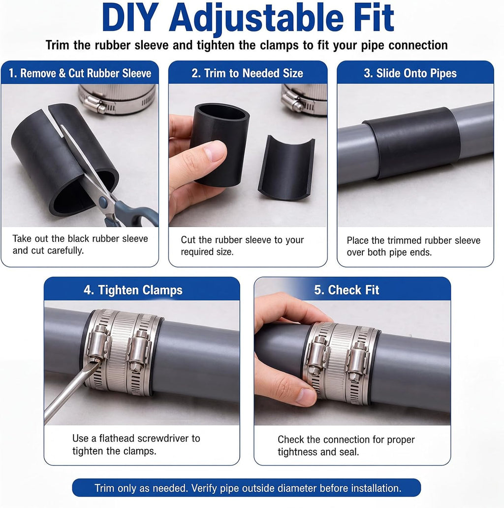 Hicarer 4 Pcs No Hub Couplings Shielded Flexible Pipe Coupling, 3 Inch
