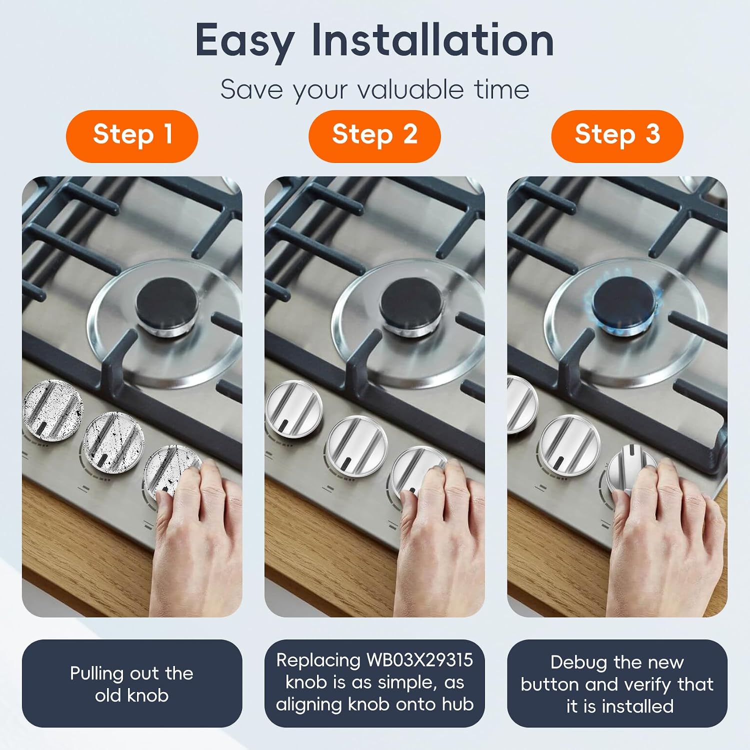 WB03X29315 Knob Fit for GE Stove Knobs KIP 5U06 191D9233 Stove Knob 5 Pack | Compatible with GE JGP5030SL1SS