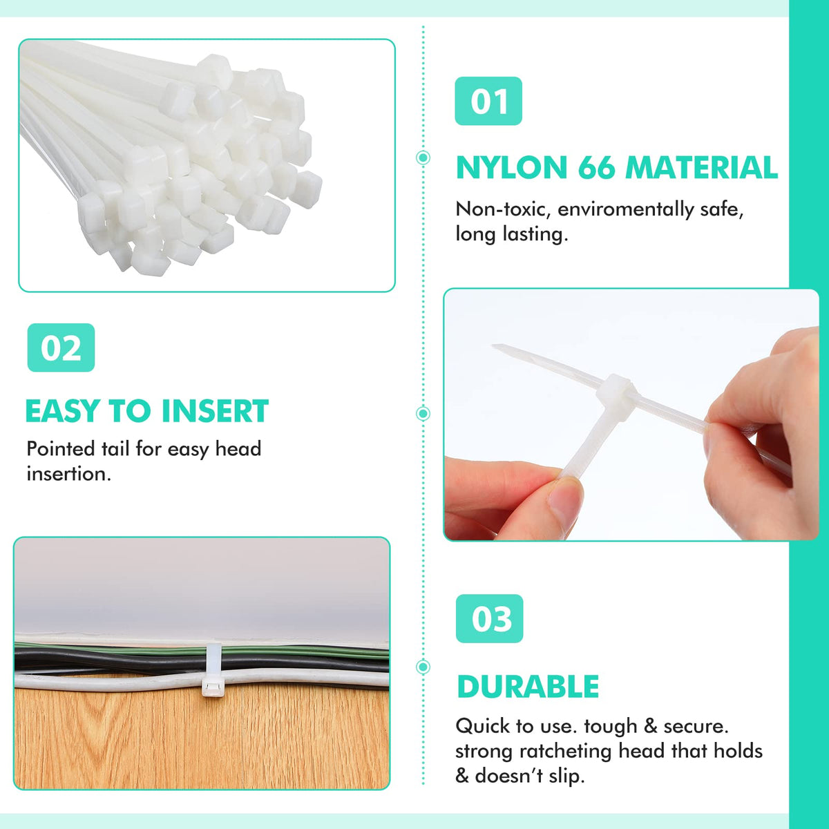 Shappy 36 Inch 50 Pack Large Zip Ties Heavy Duty Wire Ties, White