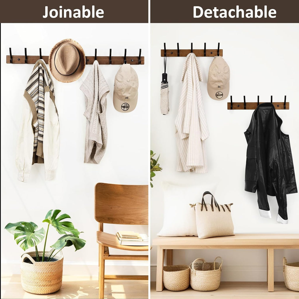 Coat Rack Wall Mount, 16.5 Inches Wood Coat Hooks, Wall Hooks for Hanging, Hat Rack Bag Hanger Key Holder for Wall