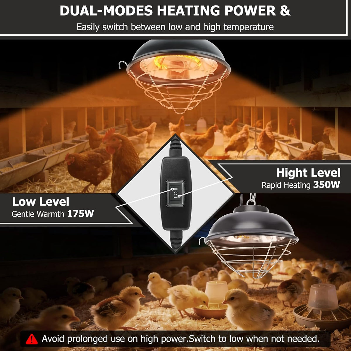 350W Heat Lamp for Chickens - Carbon Fiber Chicken Coop Heater