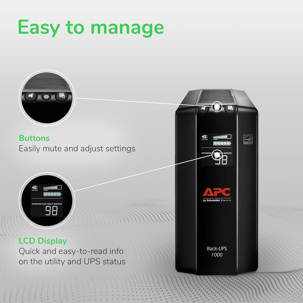 1000VA/600W Pro UPS Battery Backup for Office Electronics, AVR, BX1000M | 1000VA Back-UPS Pro for home offices — 8