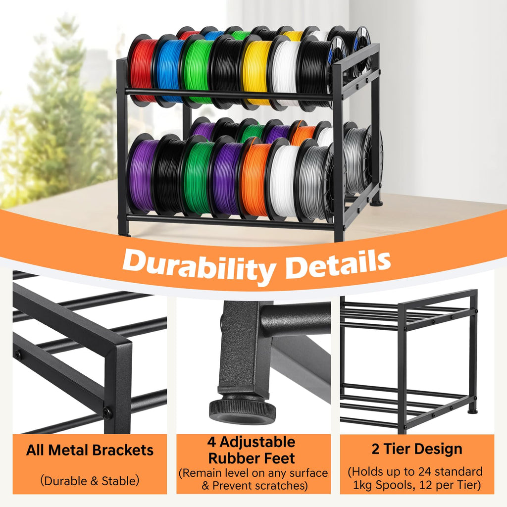 Desktop 3D Printer Filament Storage Rack, 2-Tier Metal