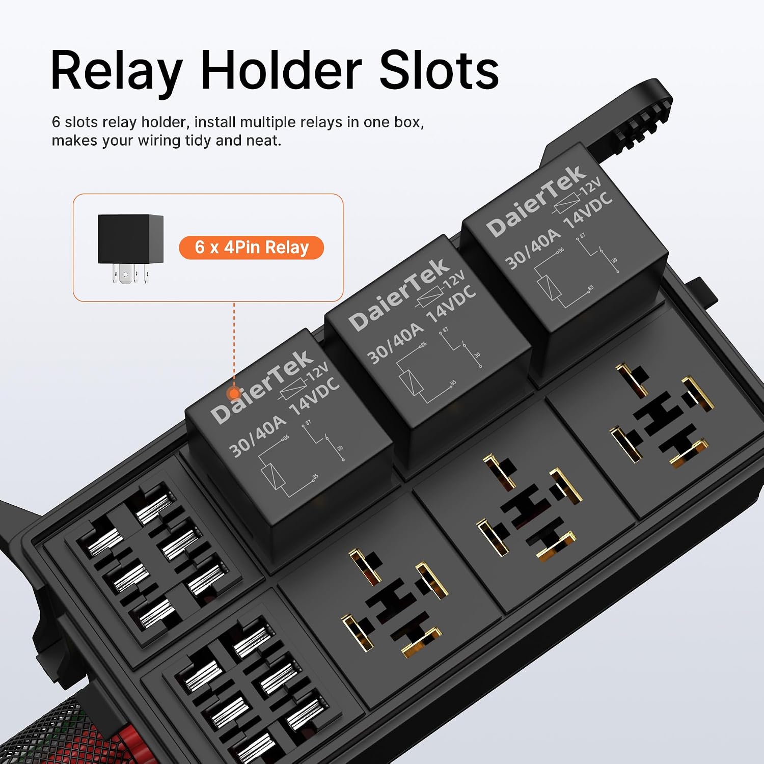 12V Relay Box 6 Way12 AWG Pre-Wired Waterproof Relay Box 6 Slot ATC/ATO Fuse Relay Block Universal Relay Panel for