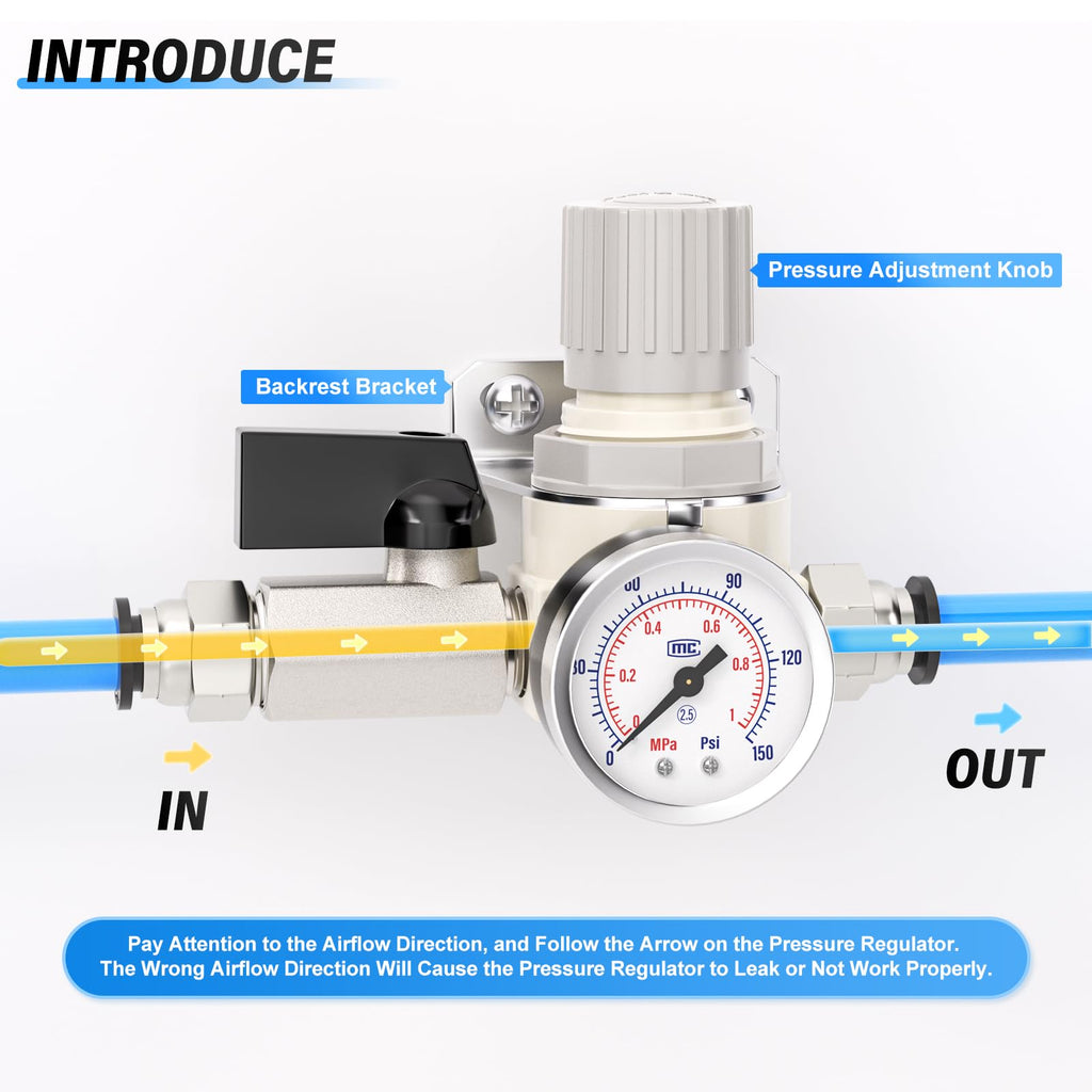 TAILONZ 1/4"NPT Pneumatic Pressure Regulator AR2000,White