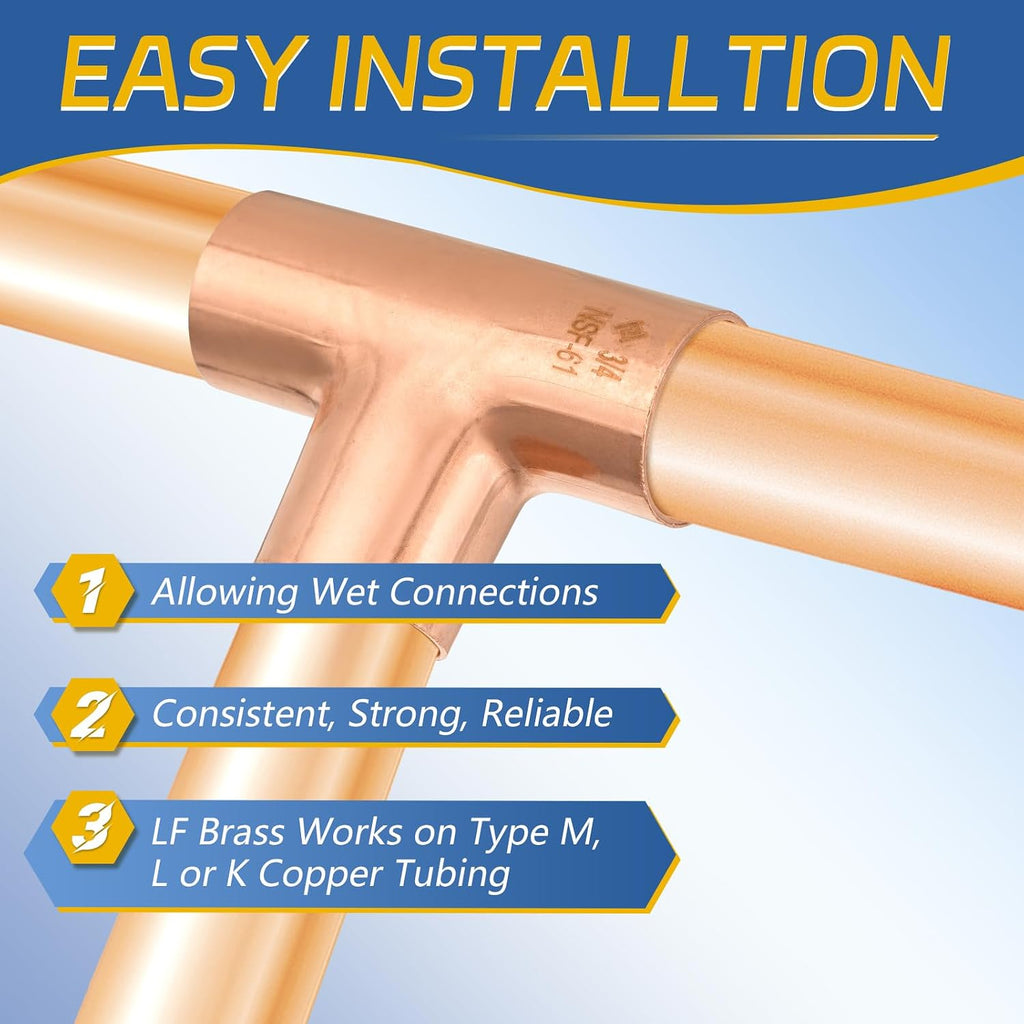 15PACK GUOFIS 3/4"Copper Sweat Tee Fitting,Solder Connection(COPPER011-15)