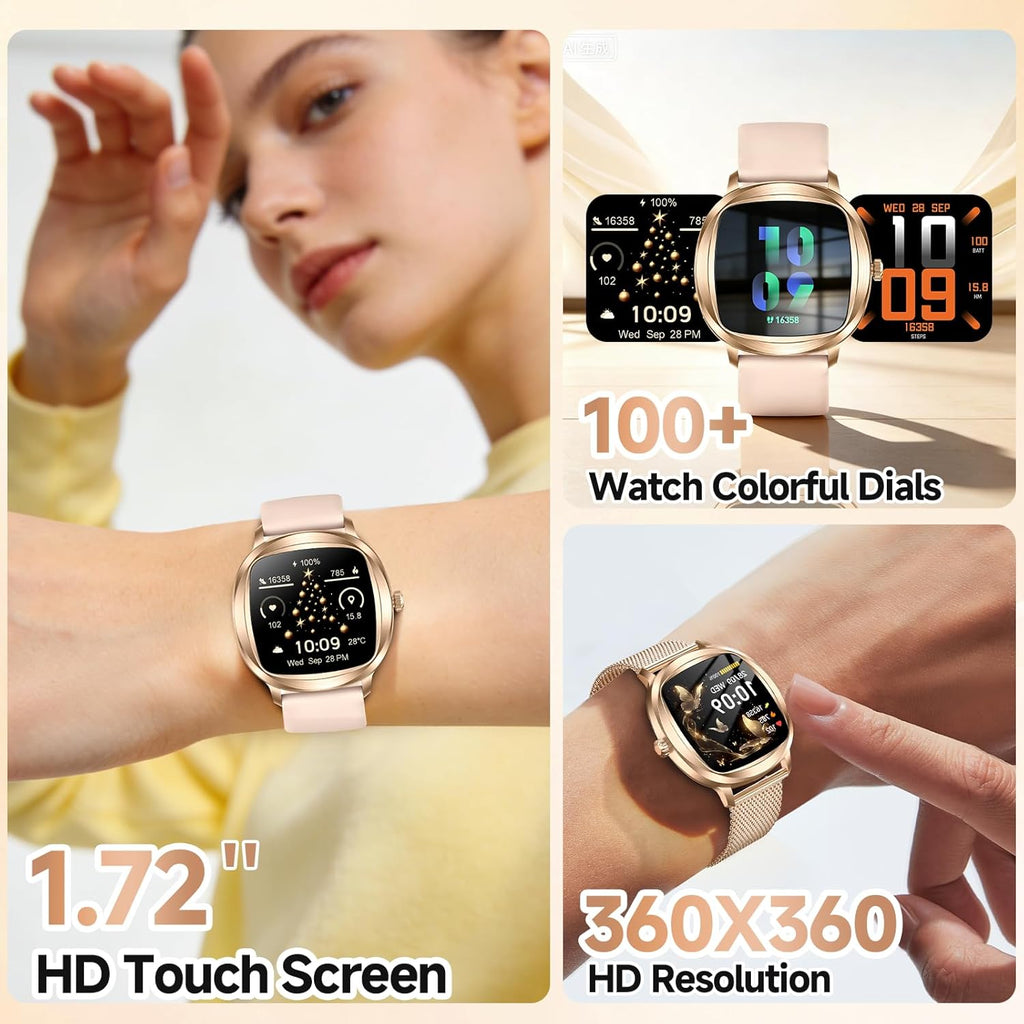 Smart Watch for Women, 1.72" Fitness Tracker with Answer/Make Calls, Sleep/Heart Rate Monitor, Smartwatch for Android