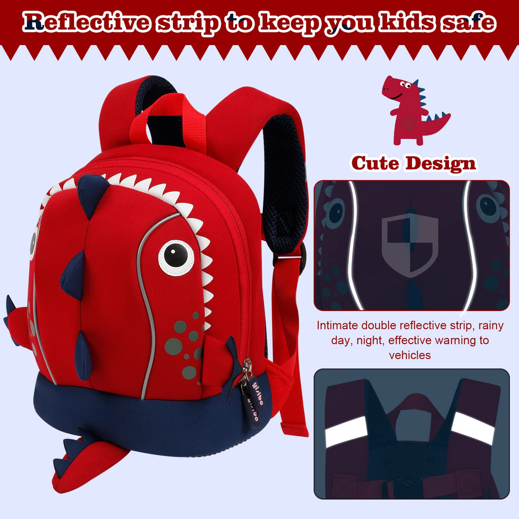 Red Dinosaur Toddler Backpack with Safety Leash for 3-6 Years