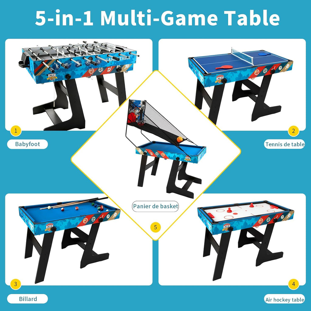 5 in 1 Multi Combo Game Table,Folding Multi Game Combination Table Set with Soccer Foosball Table,Pool Table,Hockey