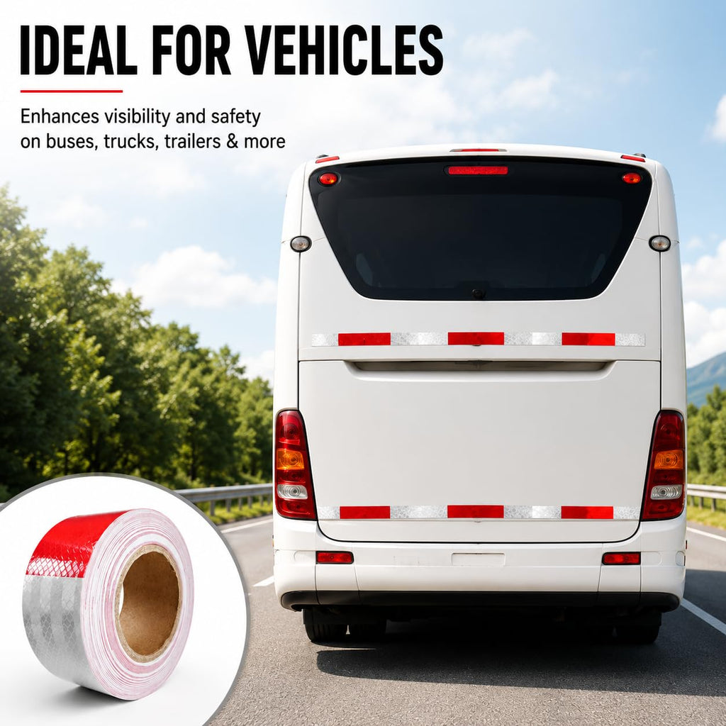 Red White Reflective Safety Tape, 2 In x 33 Yd Self Adhesive Warning Tape