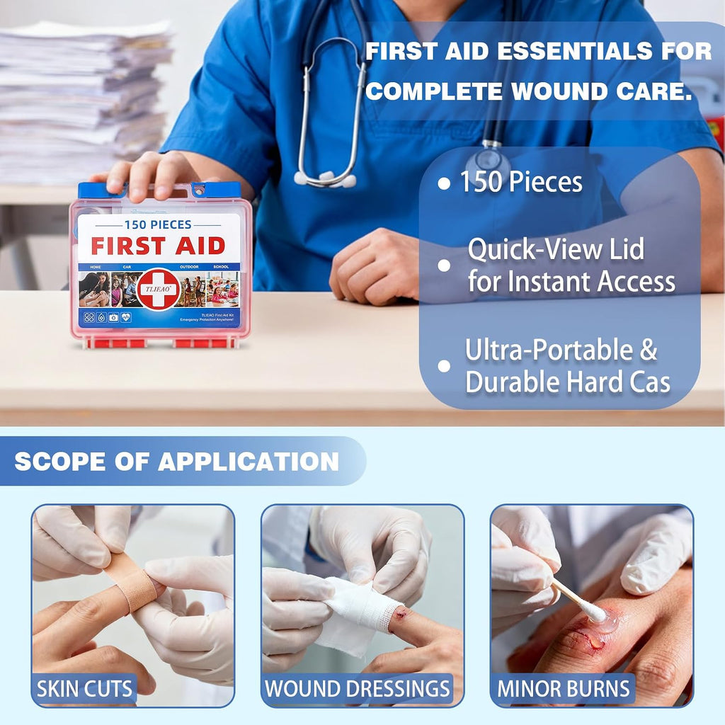 Mini First Aid Kit - 150 Pieces Emergency Medical Kit for Home, Car, Travel, Camping, Truck, Hiking, Sports, Office