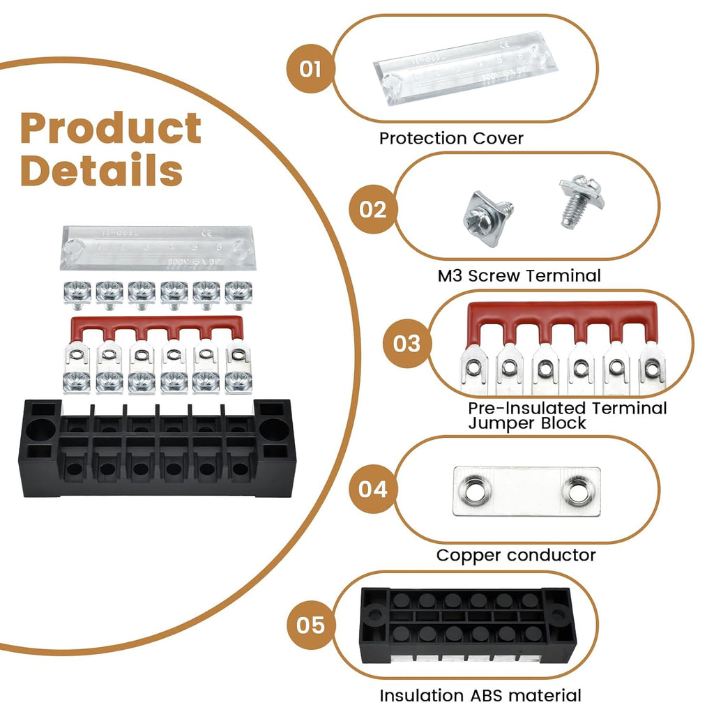 10Pcs 15A Screw Terminal Blocks with Wiring Strips