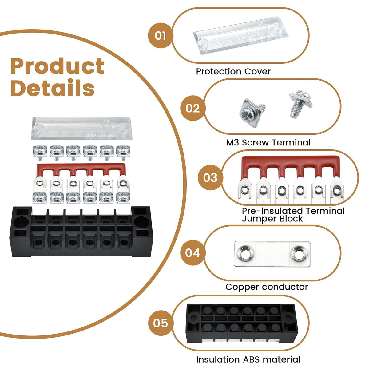 10Pcs 15A Screw Terminal Blocks with Wiring Strips