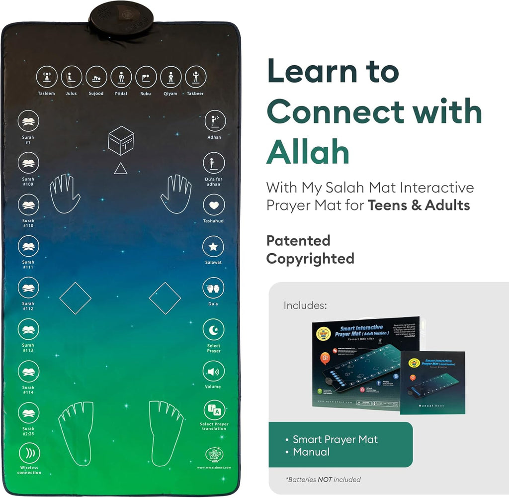 for Adults - Smart Interactive Prayer Mat for Adults & Reverts Learning Surahs, Salah, Duas, & More - Muslim Prayer