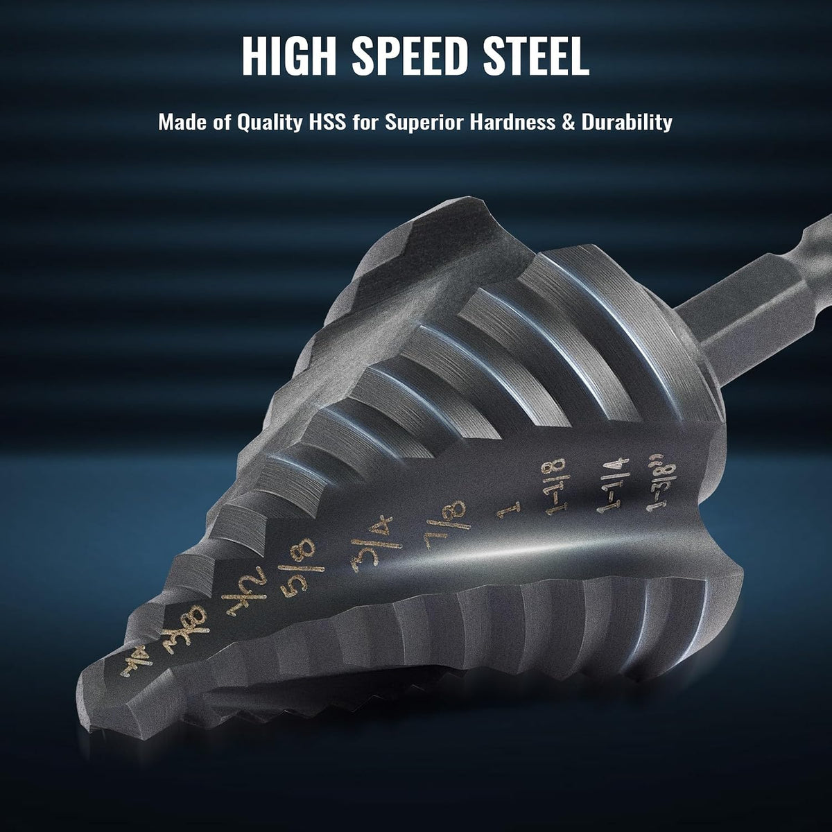 ZELCAN 5PCS Titanium HSS Step Drill Bit Set, 50 Sizes, 1/8" to 1-3/8"