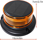 Amber Solar LED Strobe Warning Beacon Light, USB Rechargeable, | Magnetic & Suction Cup Mount, Flashing and Rotating