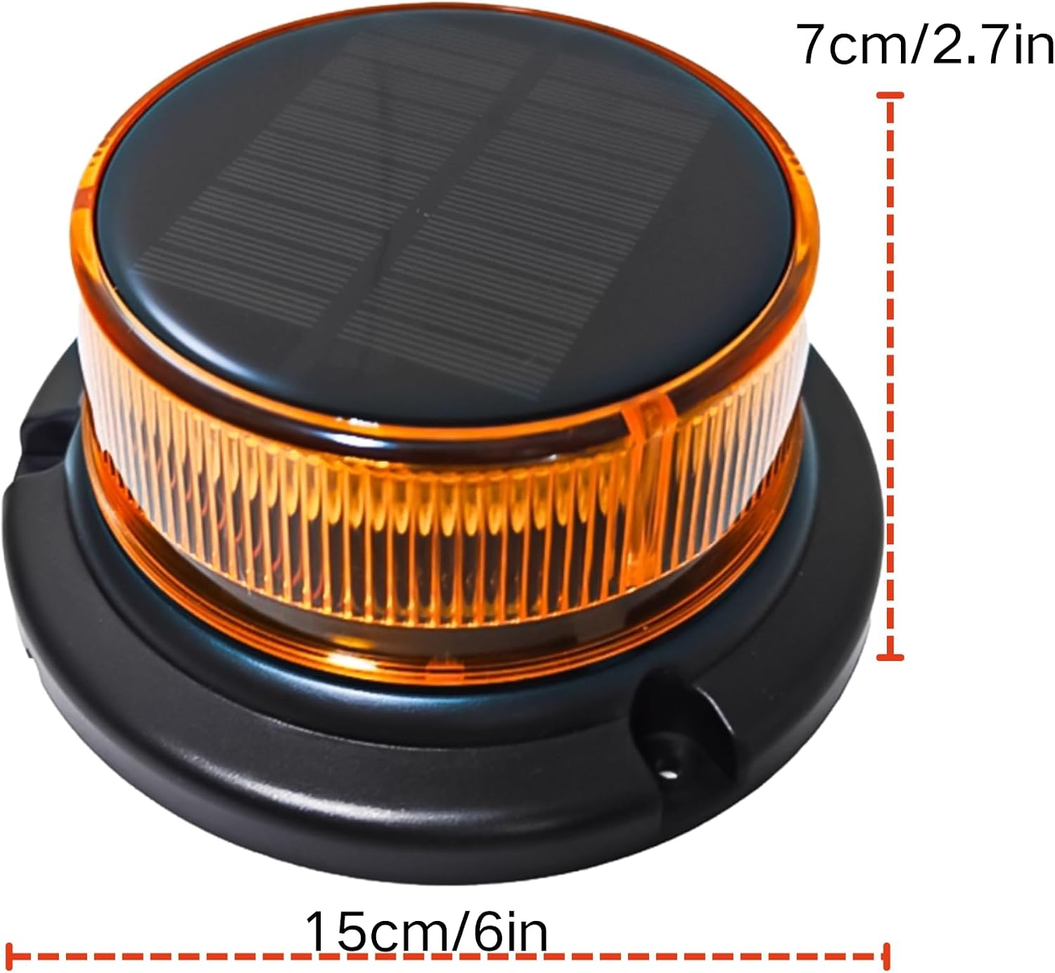 Amber Solar LED Strobe Warning Beacon Light, USB Rechargeable, | Magnetic & Suction Cup Mount, Flashing and Rotating