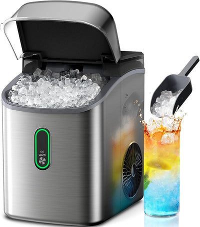 Nugget Ice Maker Countertop, Pebble Ice Maker with Soft Chewable Ice, One-Click Operation Ice Machine with