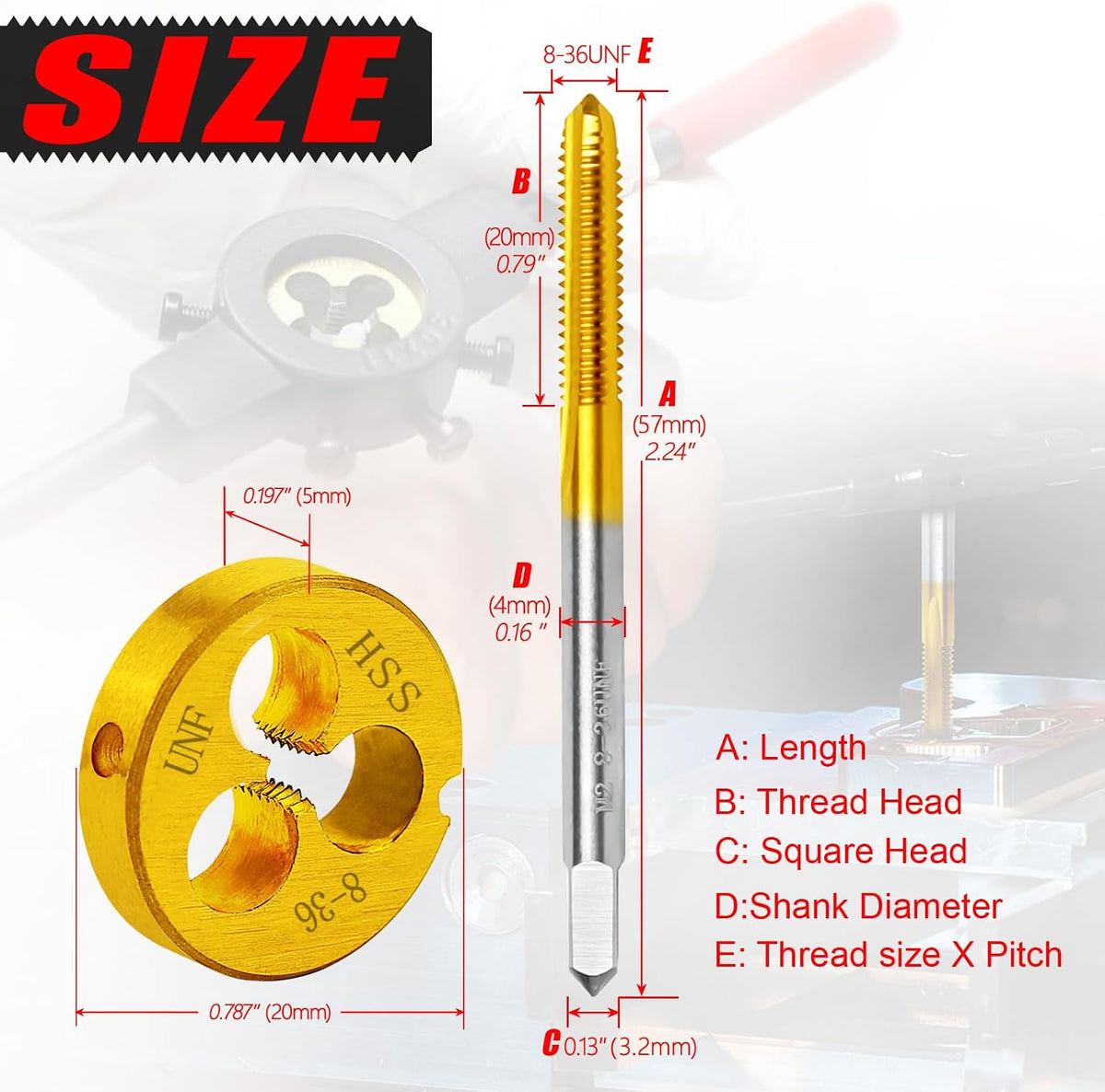 8-36 UNF Tap and Die Set for Metal,M2 HSS Thread Tap and Round Die set