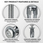 48Pcs/90Pcs Button Rivet Locking Nuts Set with M4 M5 M6 M8 (90 PCS)