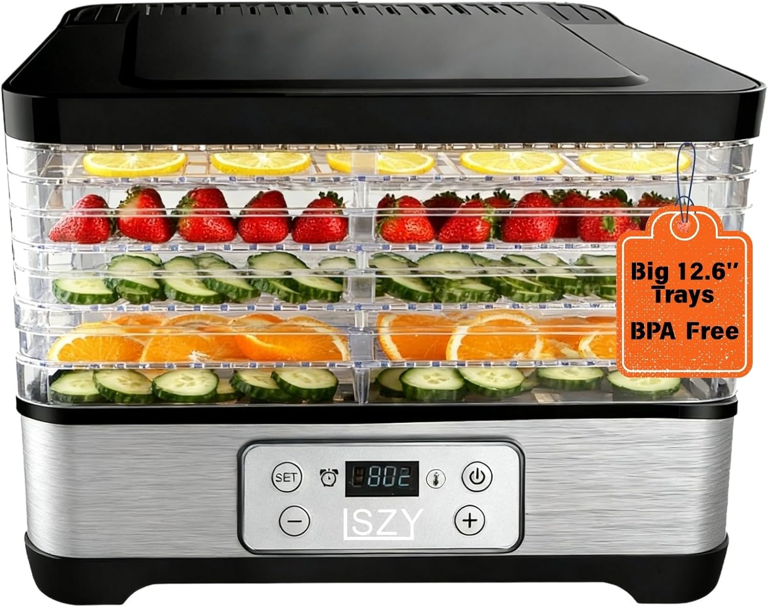Food Dehydrator, 5 Stackable 12.6'' Trays Dehydrators with 24H Timer