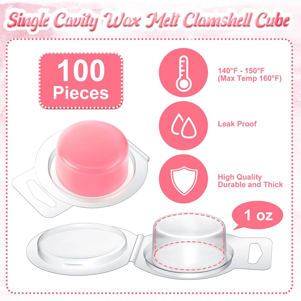 100 Pcs Wax Melt Molds Clear Empty Plastic Wax Melt Clamshells Container PET Single Cube 1 oz Candle Molds for DIY