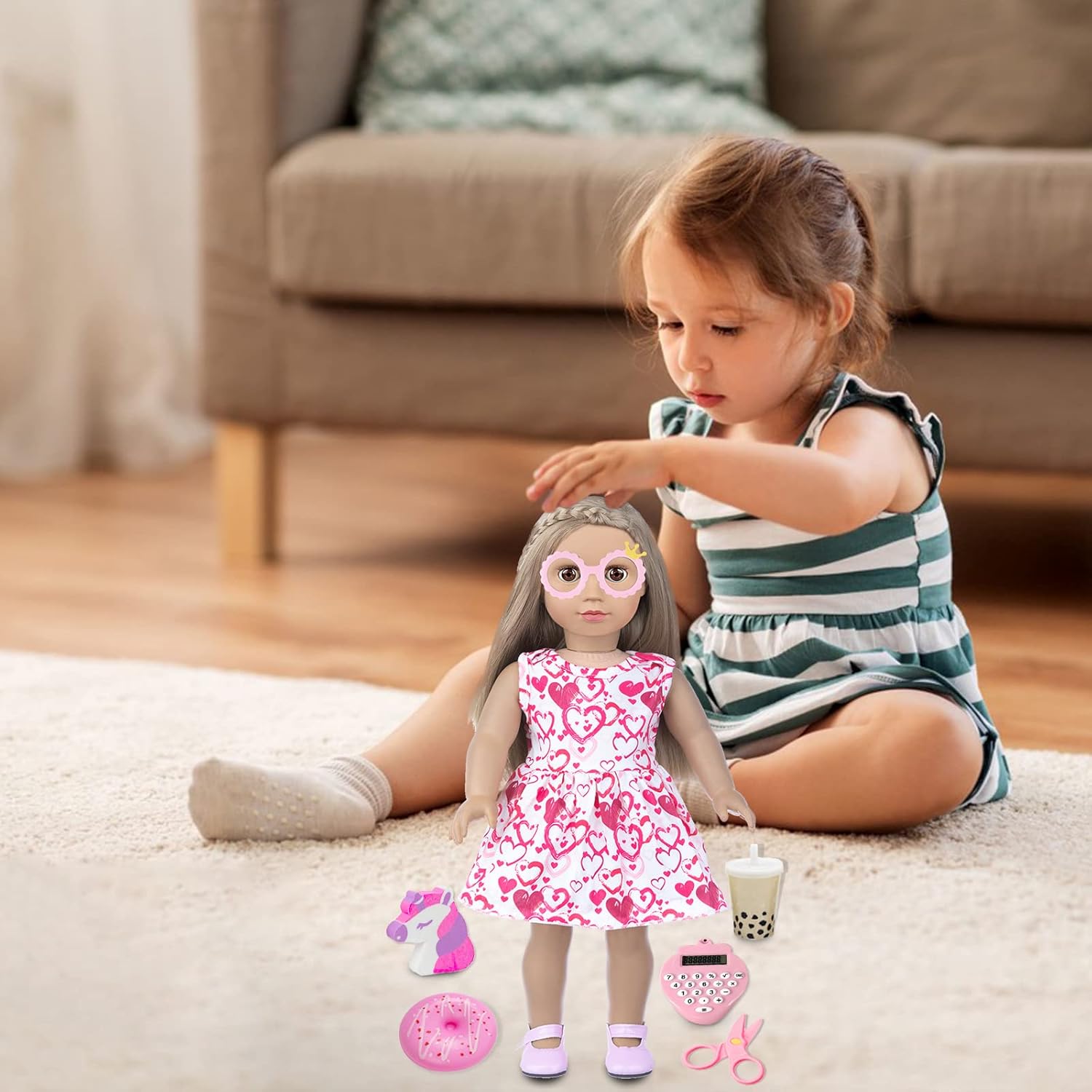 Doll Clothes and Accessories School Supplies Playset for 18 Inch Girl Doll with Doll Clothes,School Bags, Student