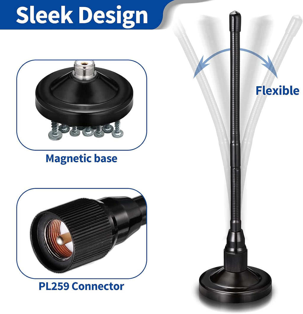 27MHz CB Radio Antenna Magnetic Base Soft Whip PL259 & BNC Male Compatible with Cobra Midland Uniden Maxon President