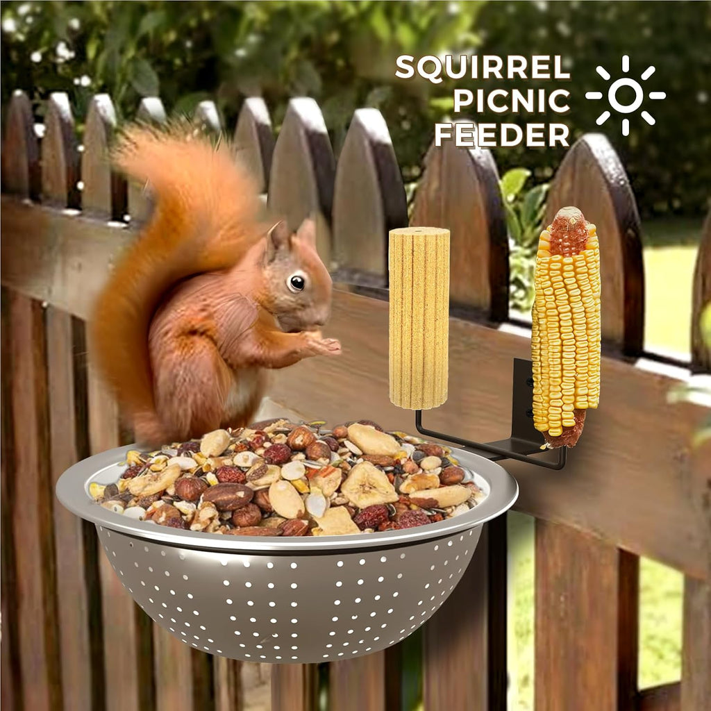 Squirrel Feeder with Metal Drainage Bowl, Squirrel Feeders for Outside, 8.5" Removable Bowl Easy to Clean/Refill, 2