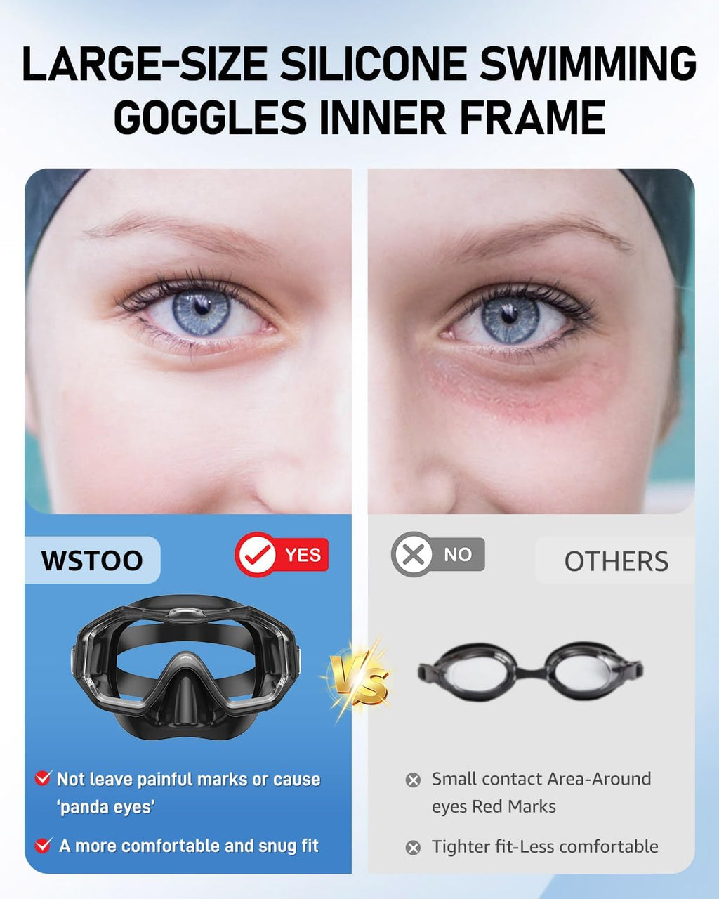 WSTOO Swim Goggles with Nose Cover for Ages 5-12, Youth, Adults, Unisex | Anti-Choking Design, Shatter-Resistant